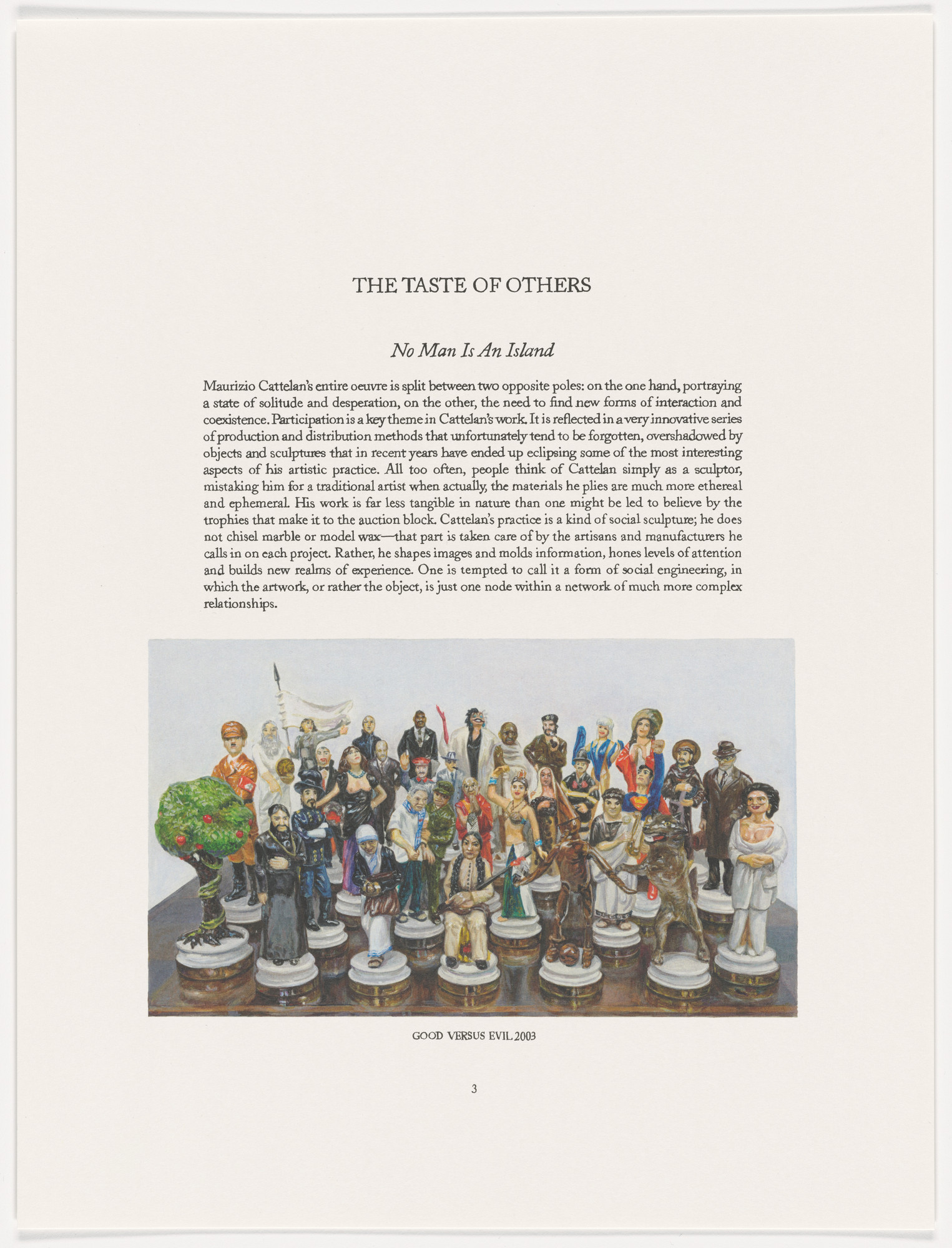Maurizio Cattelan. Page from The Taste of Others