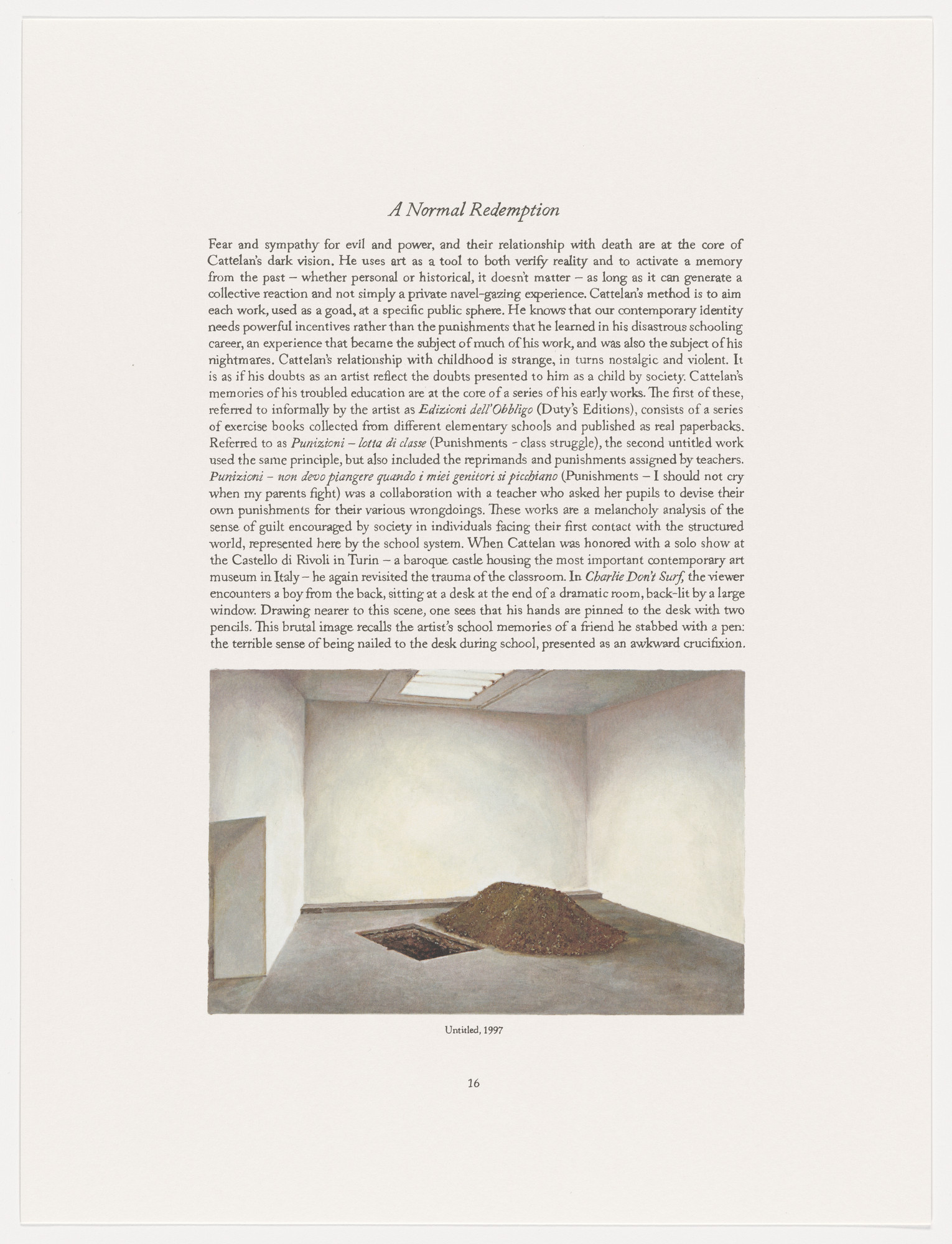 Maurizio Cattelan. Page from The Three Qattelan