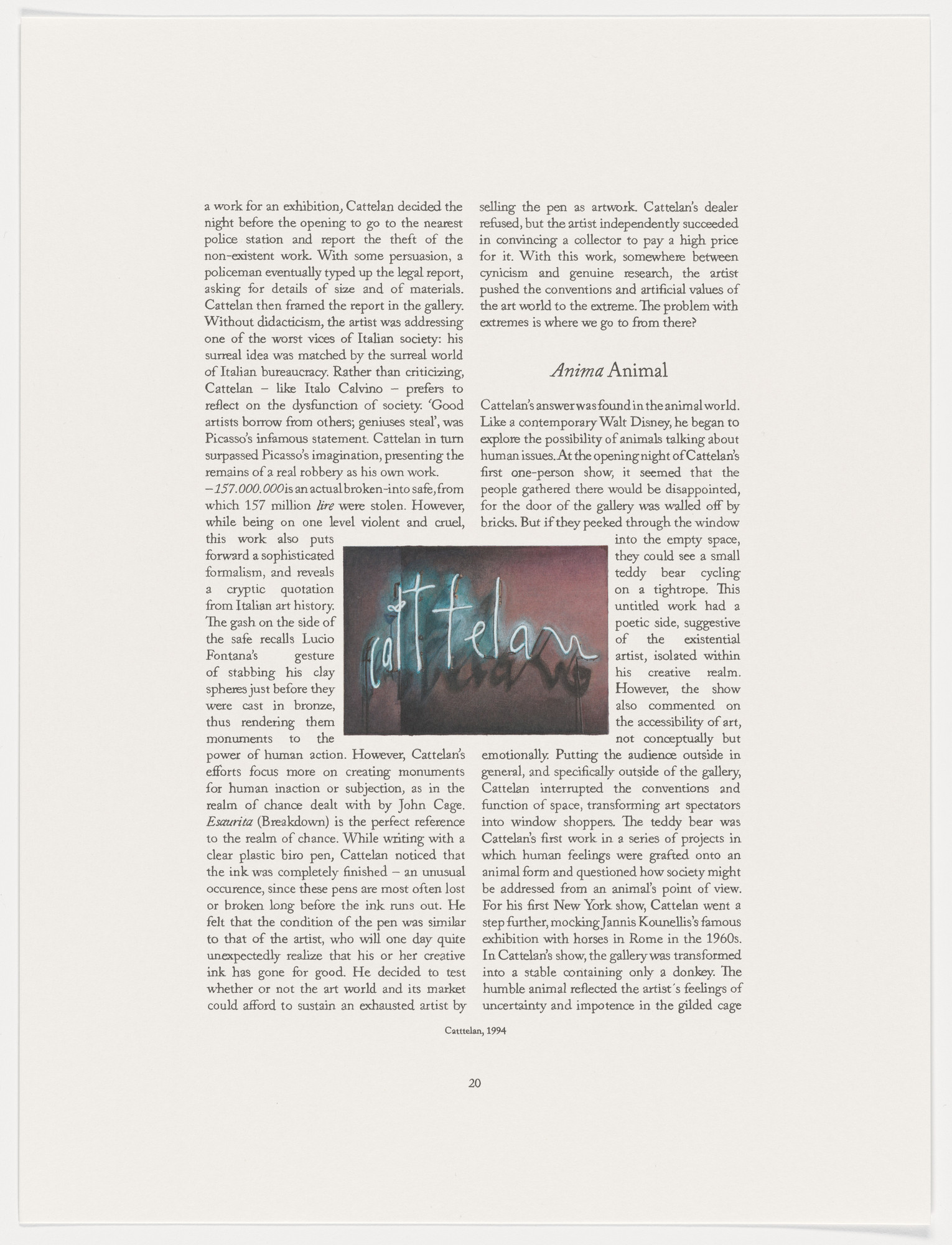 Maurizio Cattelan. Page from The Three Qattelan