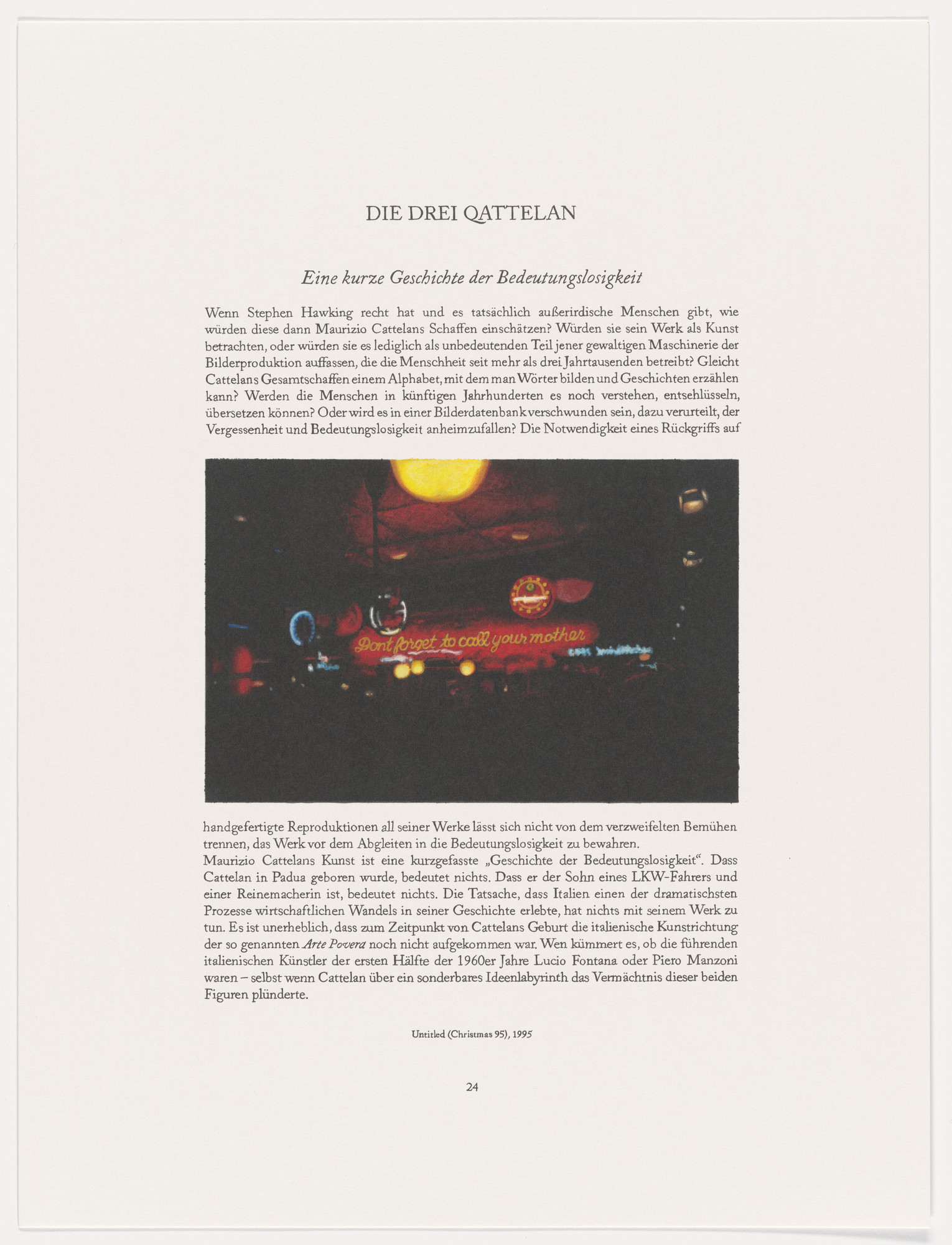 Maurizio Cattelan. Page from The Three Qattelan
