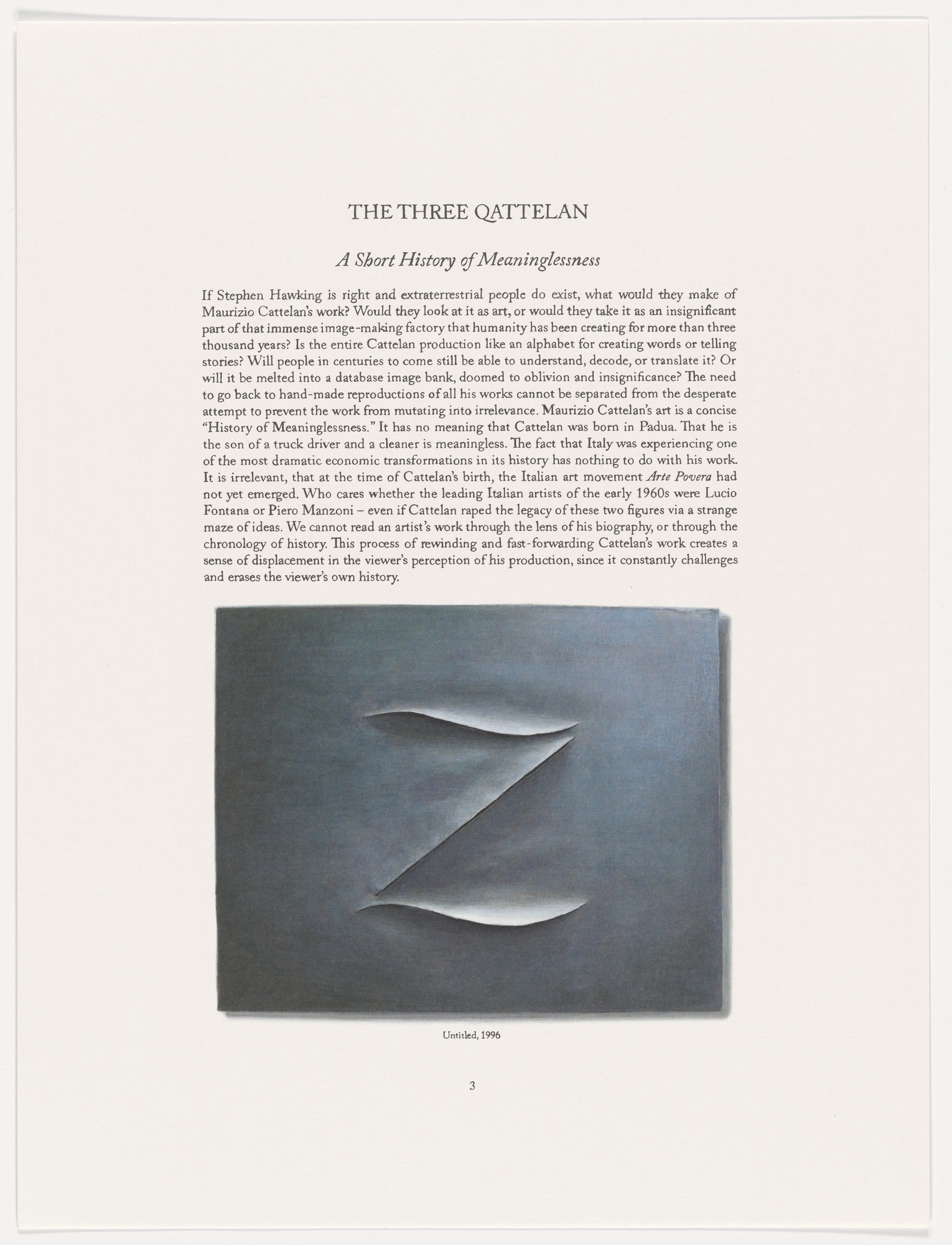 Maurizio Cattelan. Page from The Three Qattelan