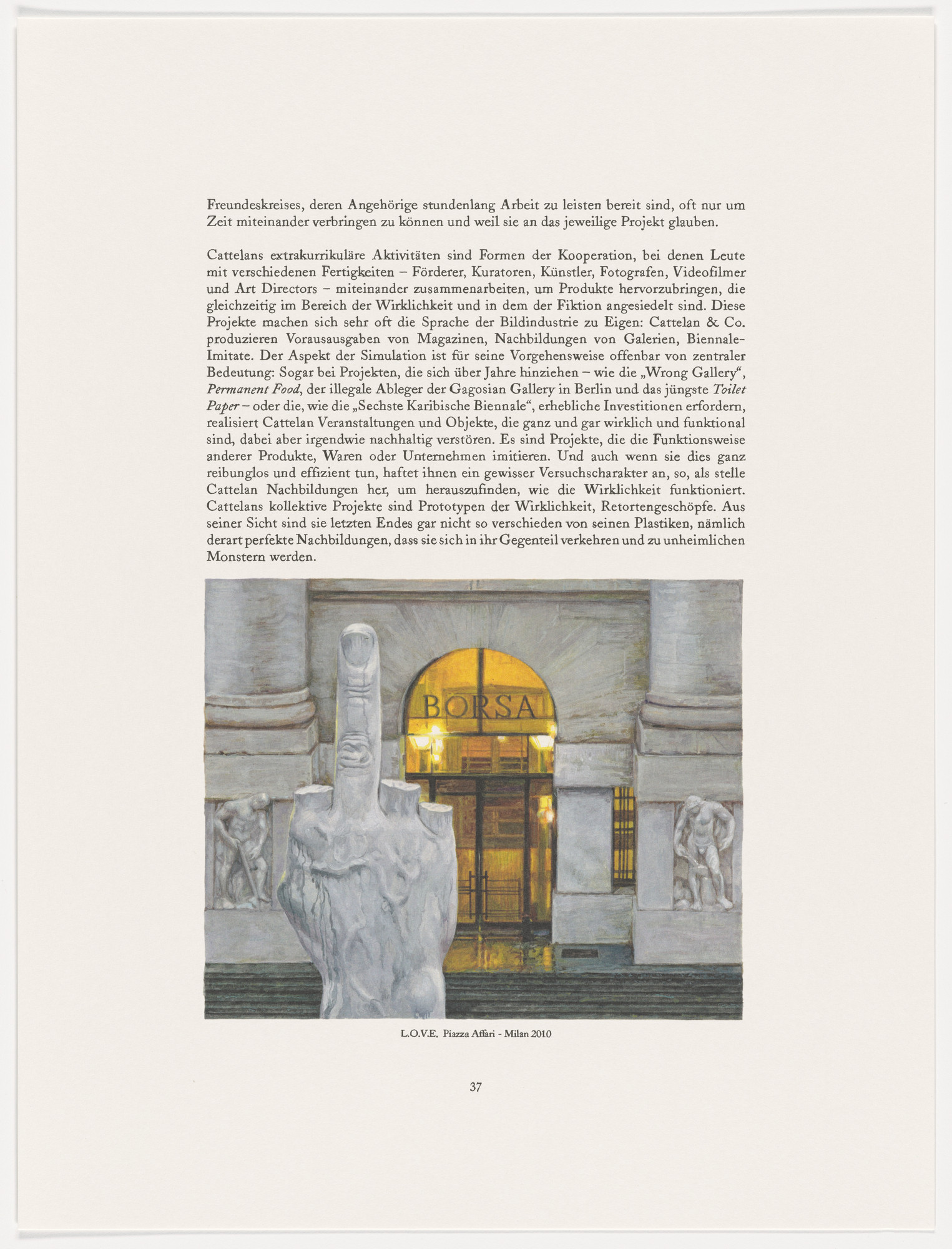 Maurizio Cattelan. Page from The Taste of Others