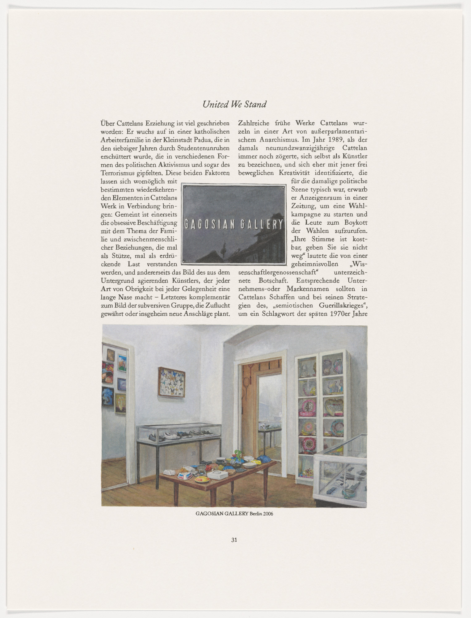 Maurizio Cattelan. Page from The Taste of Others