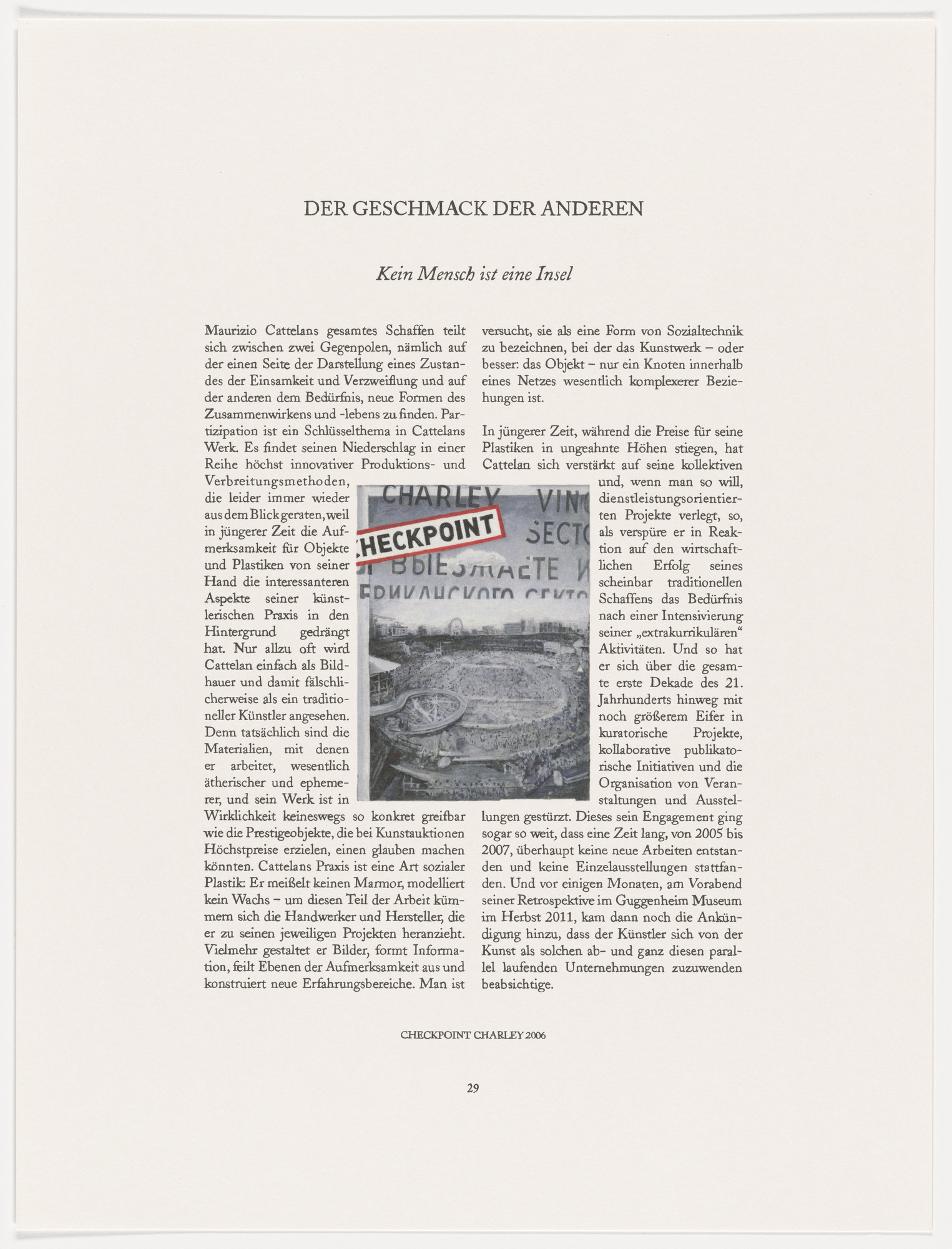 Maurizio Cattelan. Page from The Taste of Others