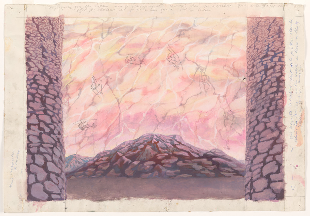 Nobilissima Visione or St. Francis, design for ballet (Backdrop for Scene IV/Backdrop (Scene V) with sketches of Hands )