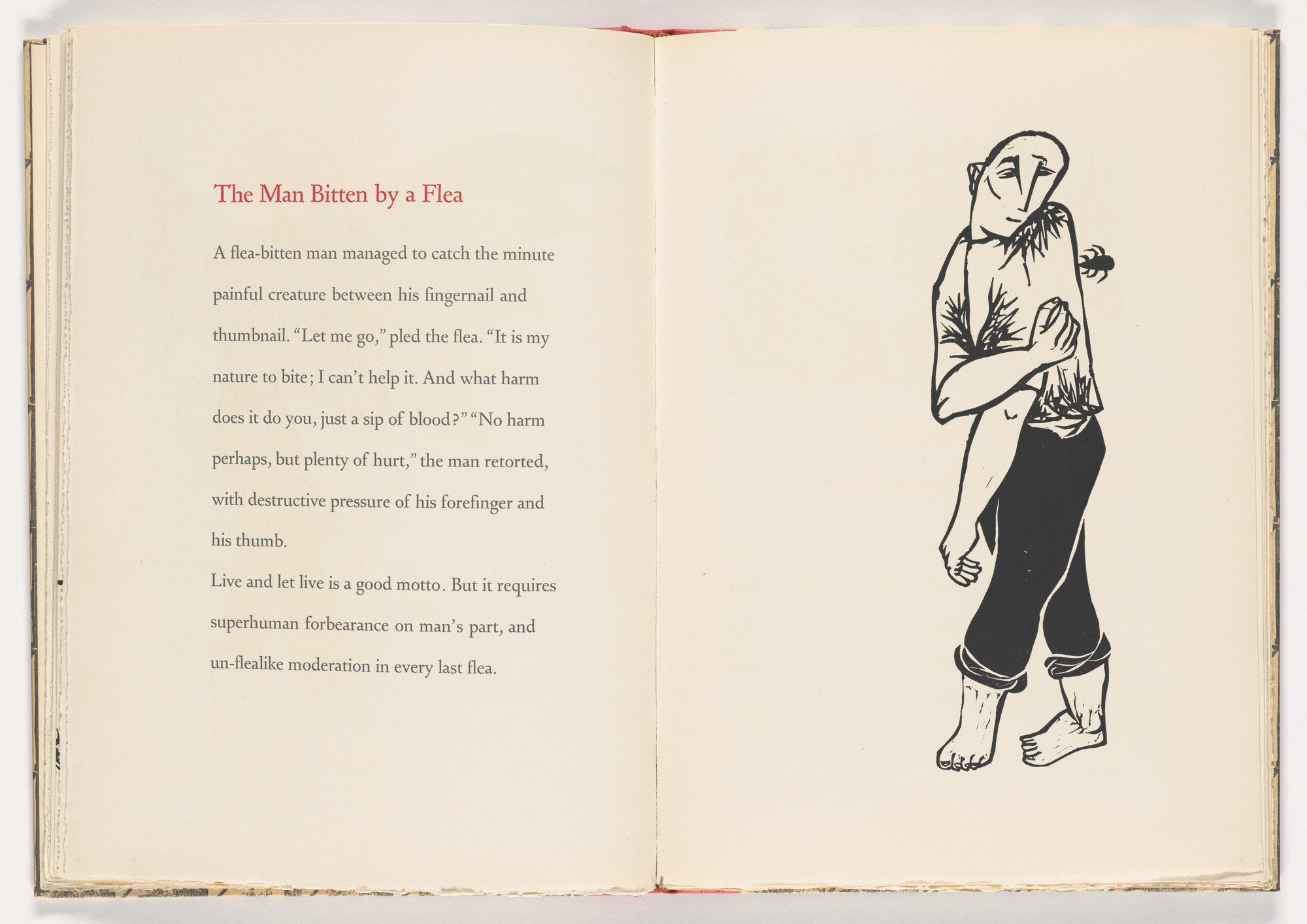 Antonio Frasconi. The Man Bitten by a Flea from 12 Fables of Aesop