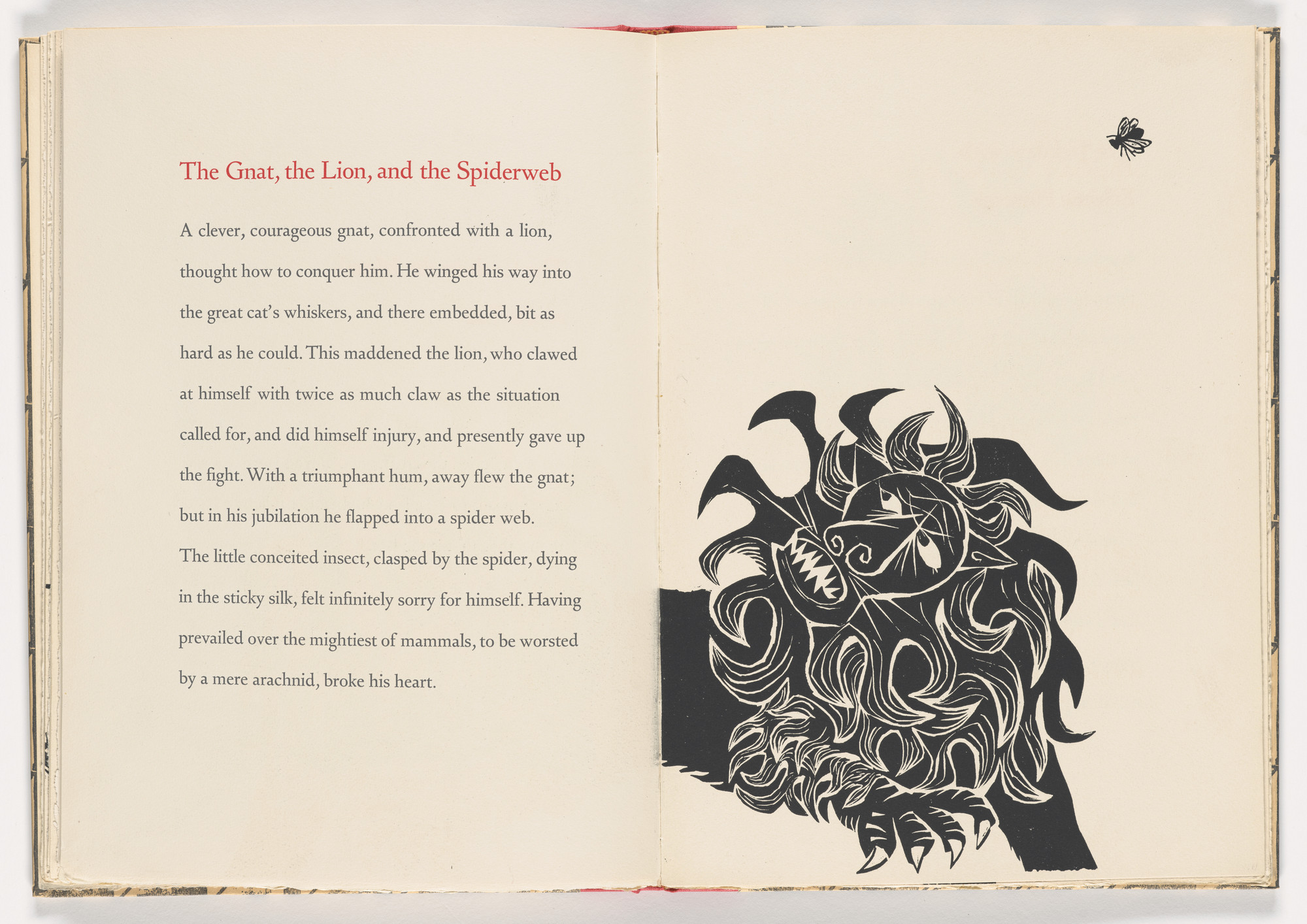 Antonio Frasconi. The Gnat, the Lion, and the Spiderweb from 12 Fables of Aesop