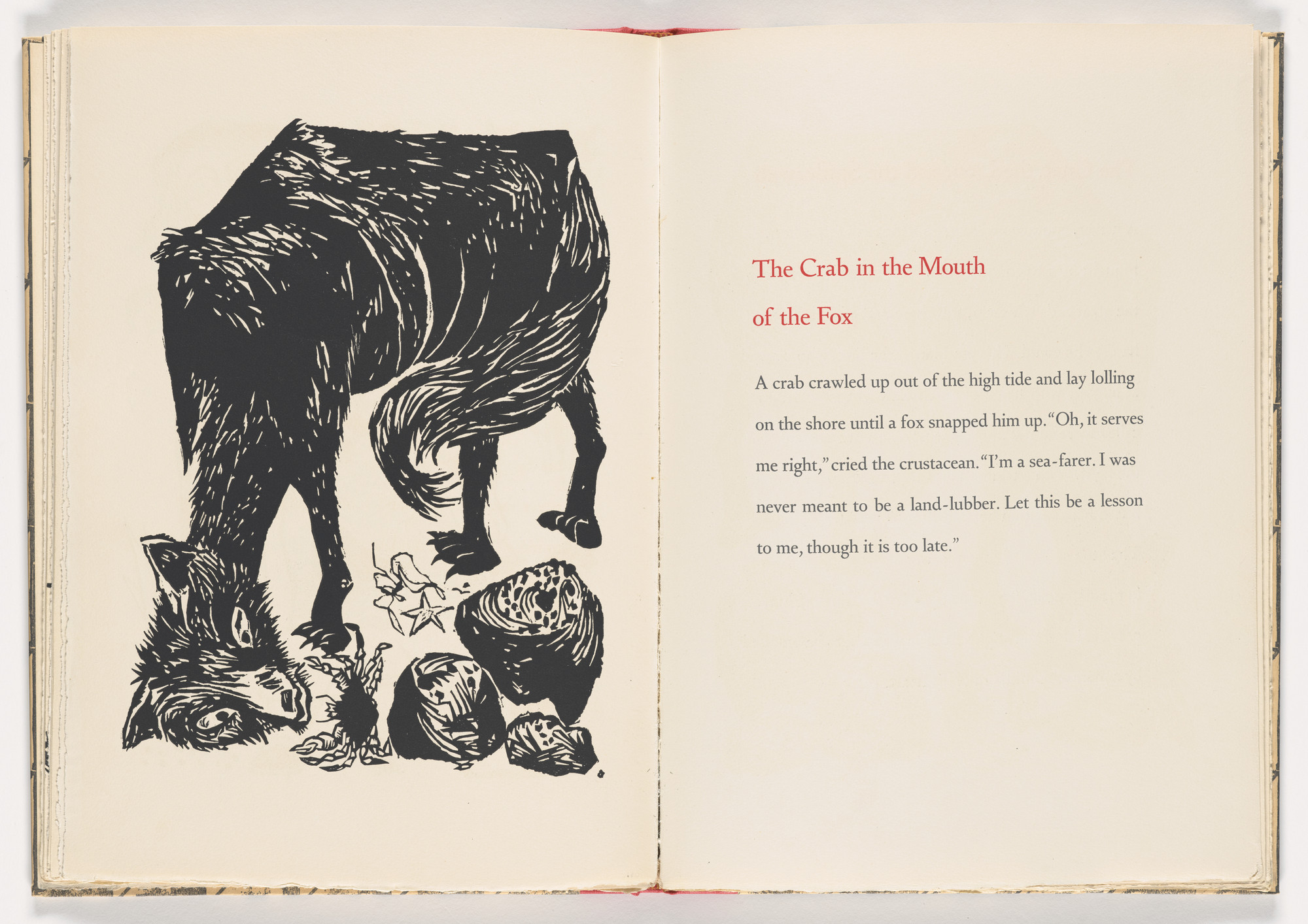 Antonio Frasconi. The Crab in the Mouth of the Fox from 12 Fables of Aesop