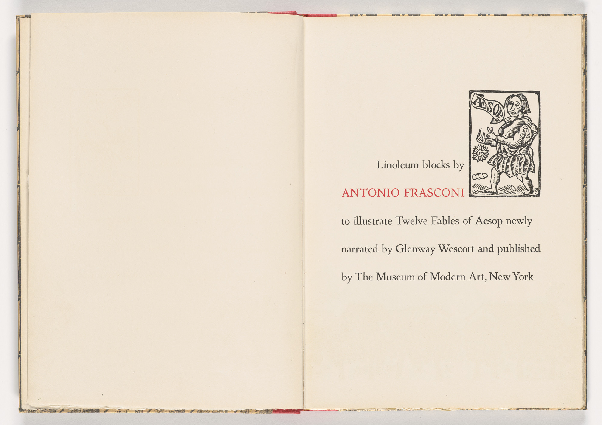 Antonio Frasconi. Half title page from 12 Fables of Aesop