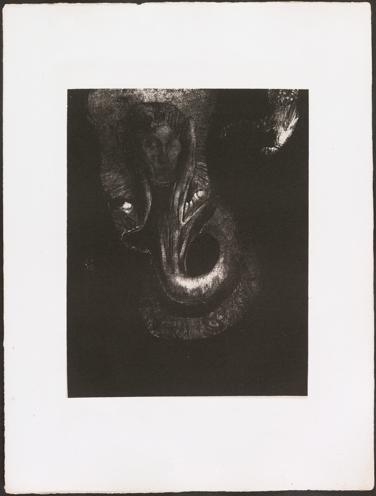 Odilon Redon. Oannès: I, the First Consciousness of Chaos, Arose from the Abyss to Harden Matter, to Regulate Forms (Oannès: Moi, la première conscience du chaos, j'ai surgi de l'abîme pour durcir la matière, pour régler les formes) (plate XII) from La Tentation de Saint-Antoine