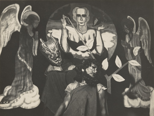 Théâtre de recherches dramatiques. Claude Cahun au masque et Roger Roussot dans Le Mystère d’Adam