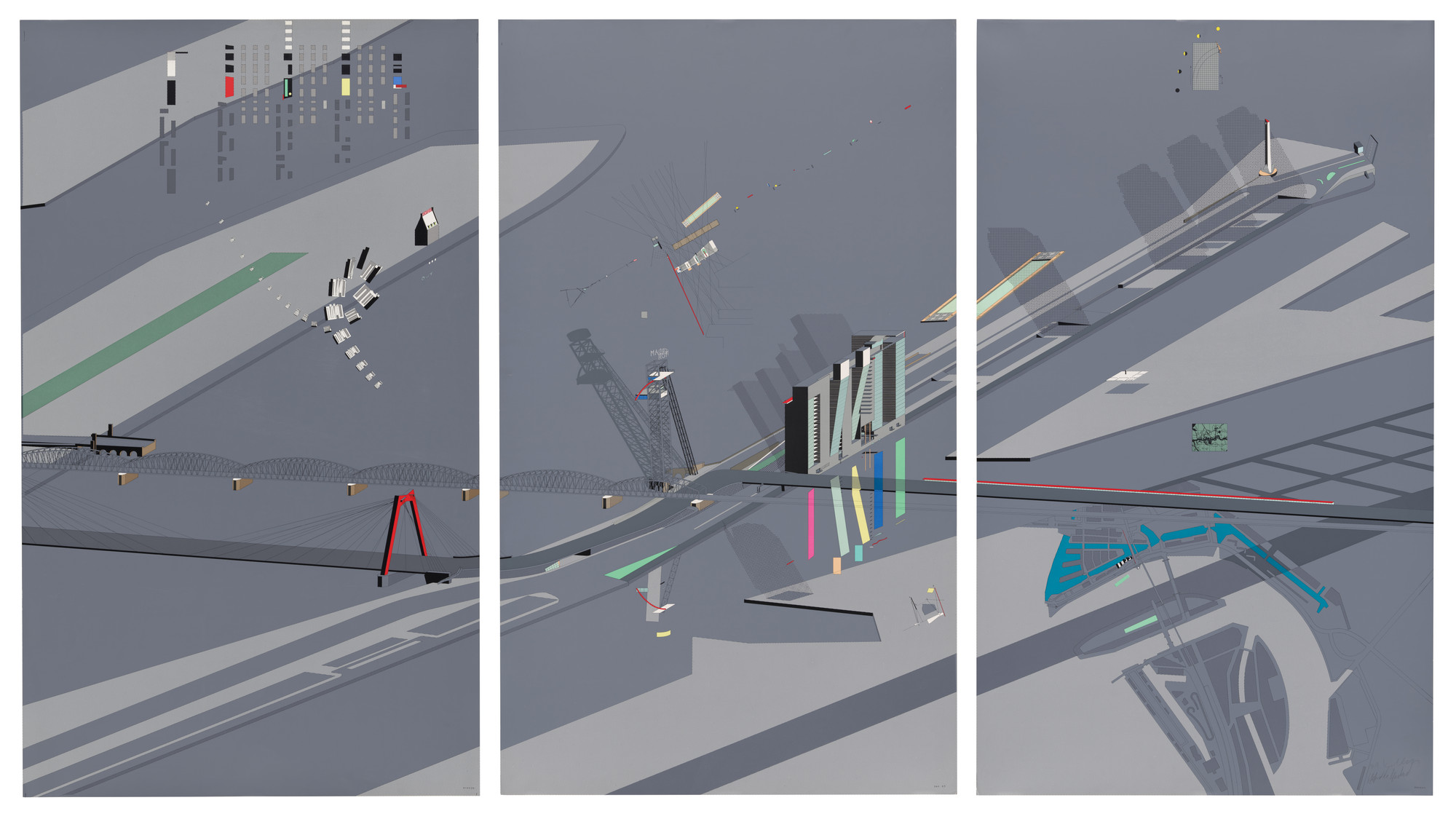 Rem Koolhaas, Elia Zenghelis, Zoe Zenghelis, Madelon Vriesendorp. Boompjes Tower Slab Project, Rotterdam, The Netherlands, (Rotterdam Summation)