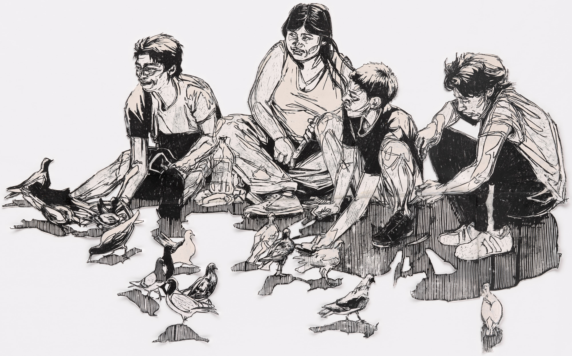 Swoon. Family Feeding Pigeons