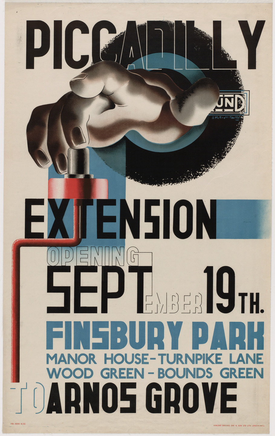 E. McKnight Kauffer. Picadilly Extension Opening. 1932
