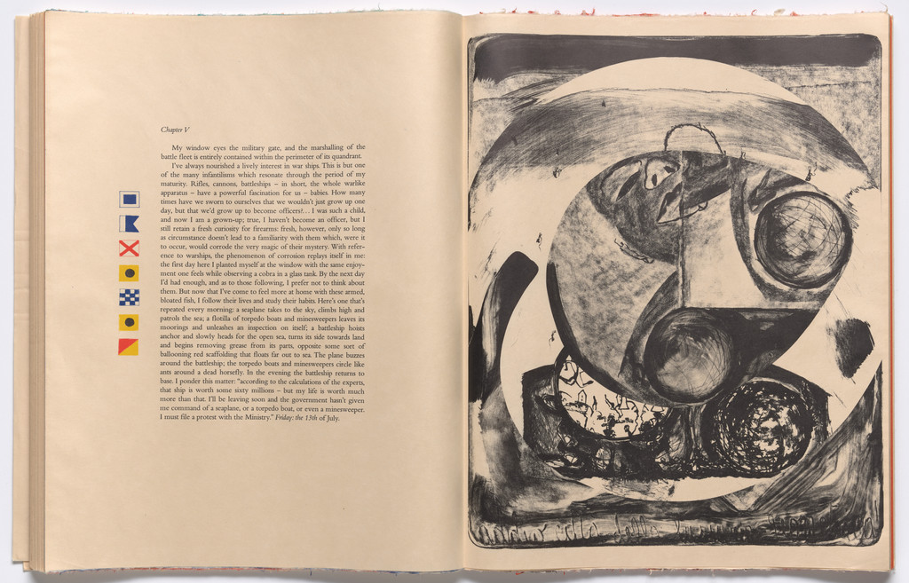 Double page plate with text (folios 52 and 53) from THE DEPARTURE OF THE ARGONAUT, Francesco Clemente, 1983-86