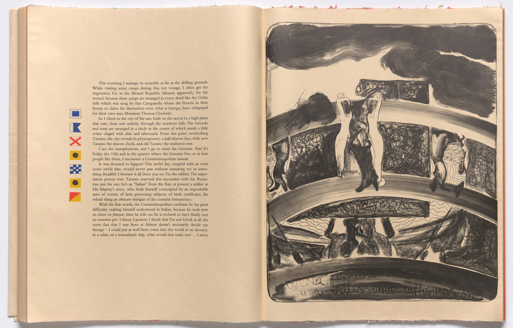 Double page plate with text (folios 54 and 55) from THE DEPARTURE OF THE ARGONAUT, Francesco Clemente, 1983-86
