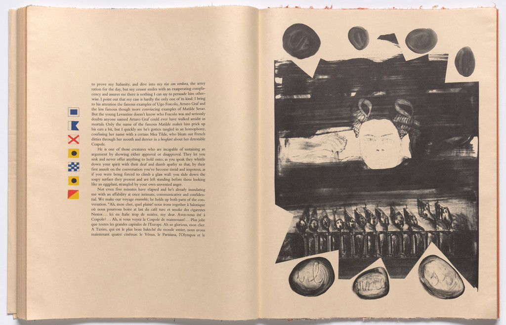 Double page plate with text (folios 56 and 57) from THE DEPARTURE OF THE ARGONAUT, Francesco Clemente, 1983-86