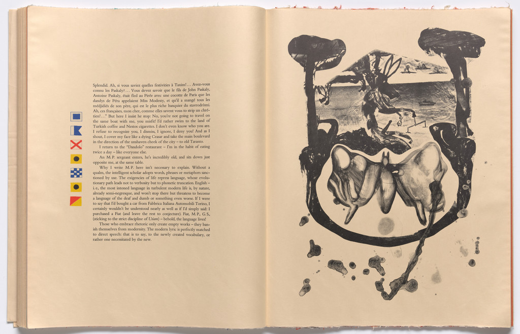 Double page plate with text (folios 58 and 59) from THE DEPARTURE OF THE ARGONAUT, Francesco Clemente, 1983-86