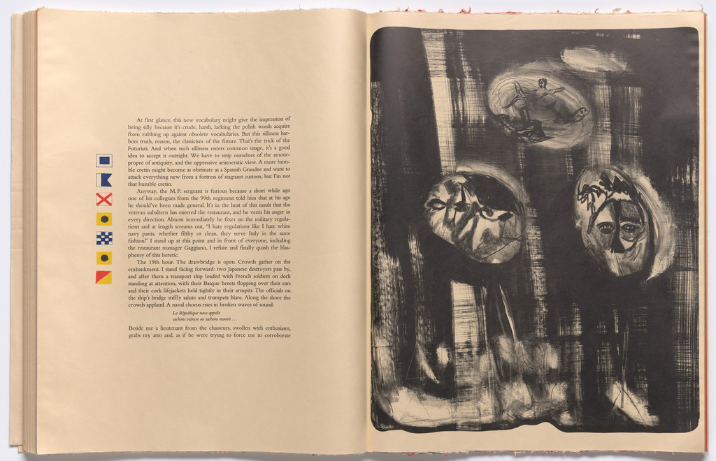 Double page plate with text (folios 60 and 61) from THE DEPARTURE OF THE ARGONAUT, Francesco Clemente, 1983-86