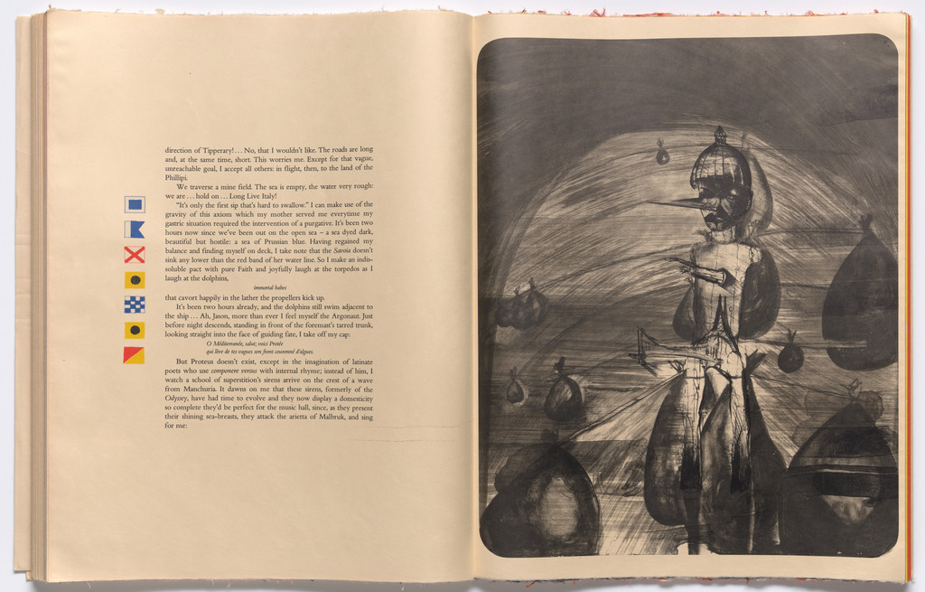 Double page plate with text (folios 70 and 71) from THE DEPARTURE OF THE ARGONAUT, Francesco Clemente, 1983-86