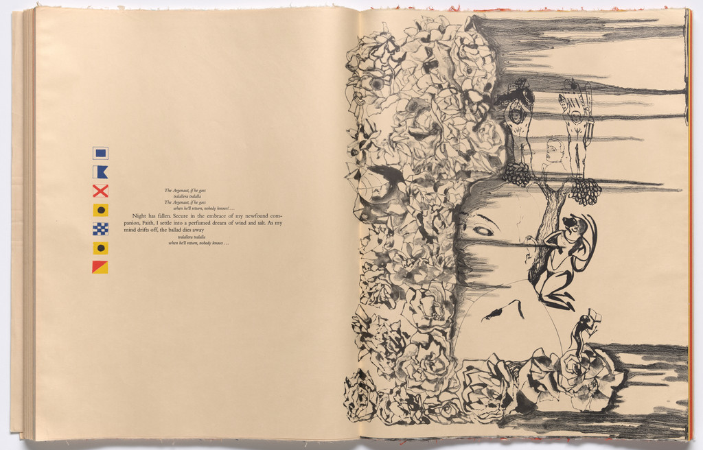 Double page plate with text (folios 72 and 73) from THE DEPARTURE OF THE ARGONAUT, Francesco Clemente, 1983-86