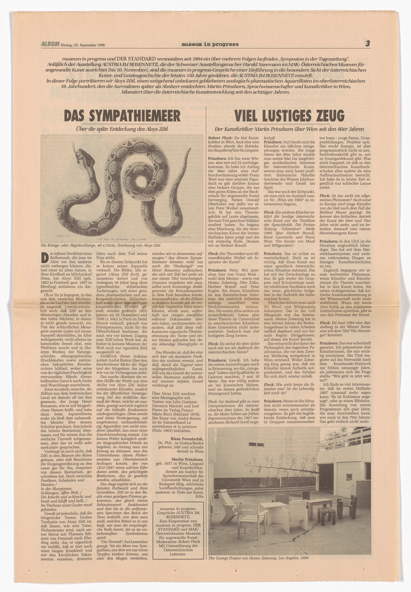 Klaus Ferentschik, Martin Prinzhorn, Aloys Zötl. Untitled for the Museum in Progress project Symposia: Austria im Rosennetz