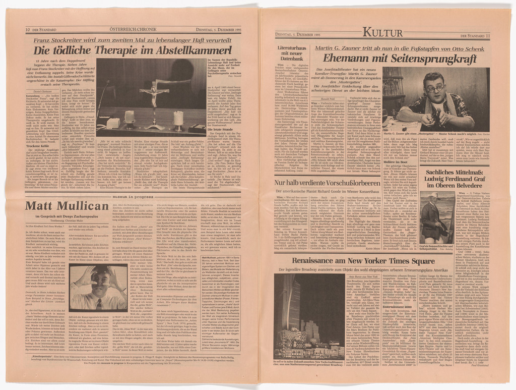 Untitled from the Museum in Progress project Portraits of Artists, Matt Mullican, newspaper published December 5, 1995