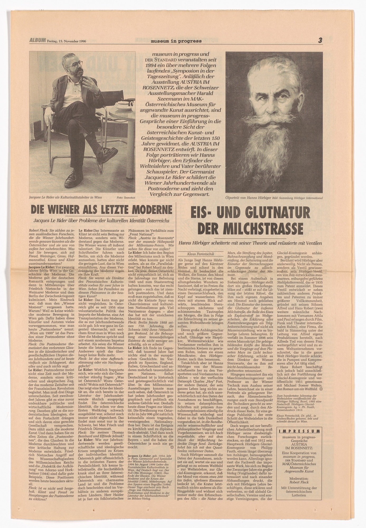 Jacques Le Rider, Hanns Horbiger. Untitled for the Museum in Progress project Symposia: Austria im Rosennetz