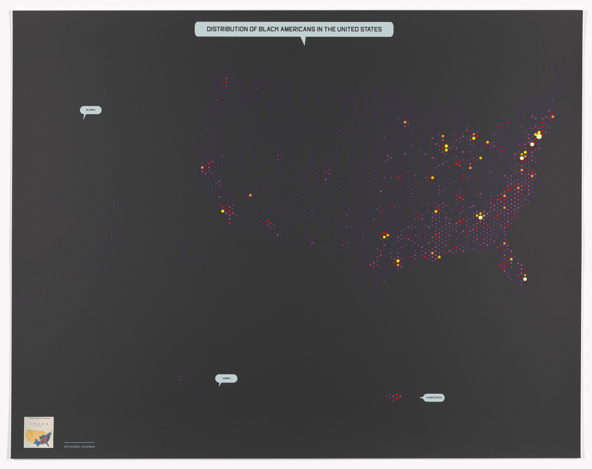 Shraddha Ramani, William Villalongo. Distribution of Black Americans in the United States from Printing Black America: Du Bois’s Data Portraits in the 21st Century. Portfolio 2: Populations