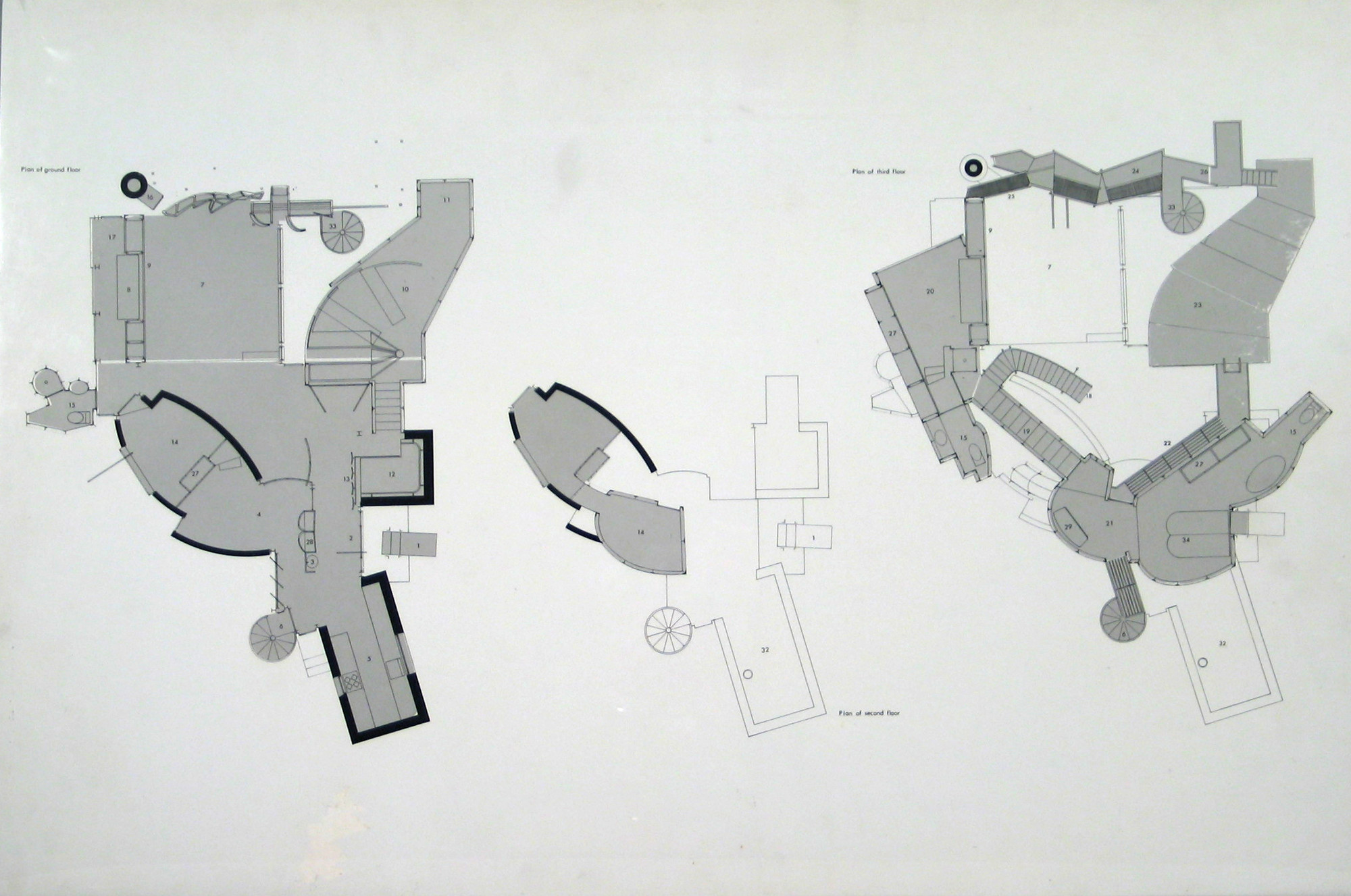 Jesse Reiser, Nanako Umemoto. Aktion Poliphile: Hypnerotomachia Ero/machia/hypniahouse, project, Wiesbaden, Germany, Three plans: ground floor, second floor, third floor. 1989