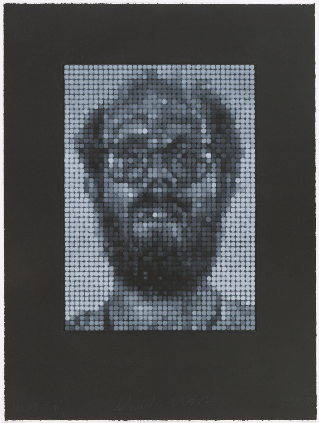 Chuck Close. Self-Portrait/Spitbite/White on Black. 1997