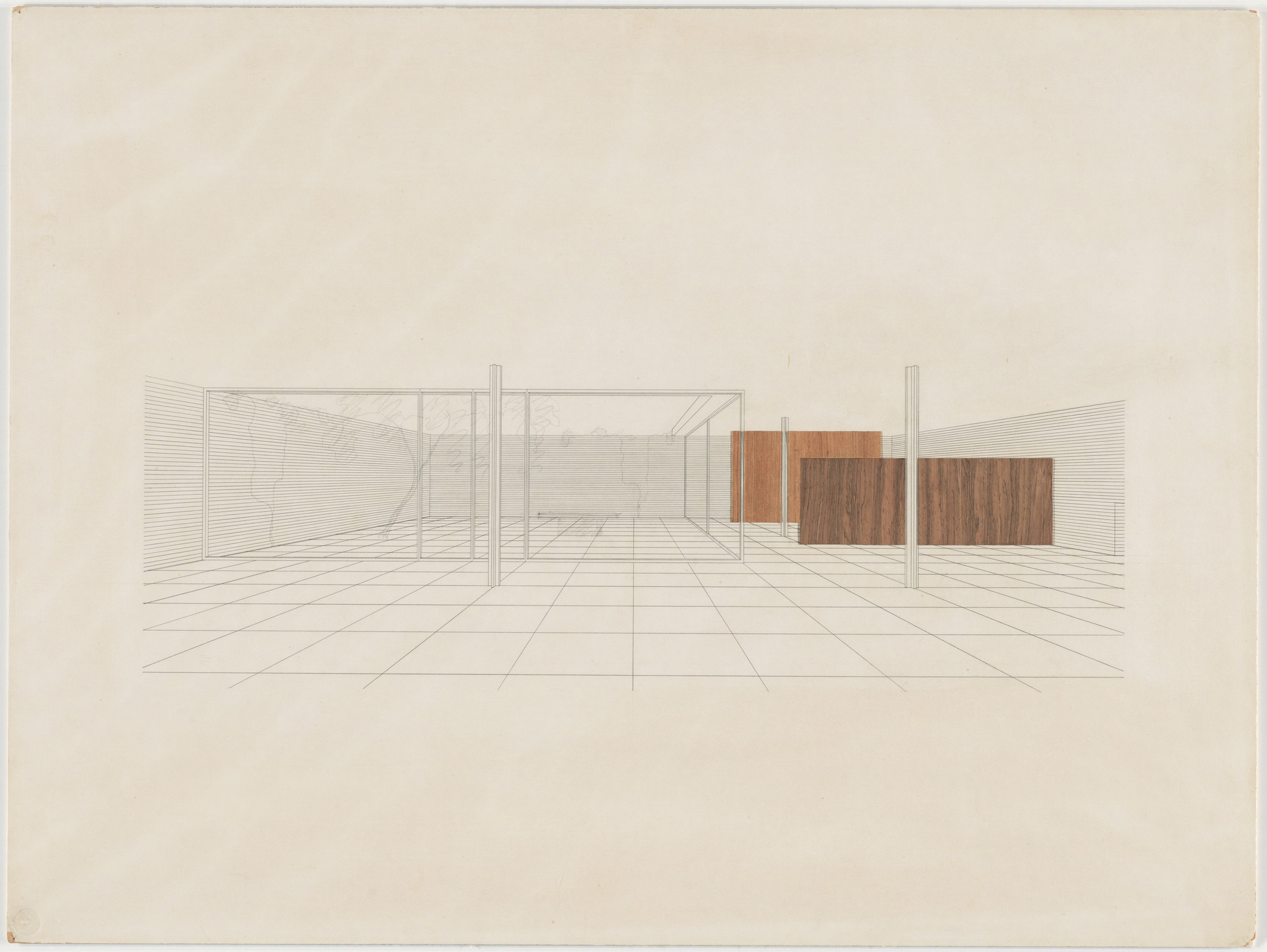 ondsindet imod moderat Ludwig Mies van der Rohe. Row House with Interior Court, project (Interior  perspective of living room toward court). after 1938 | MoMA