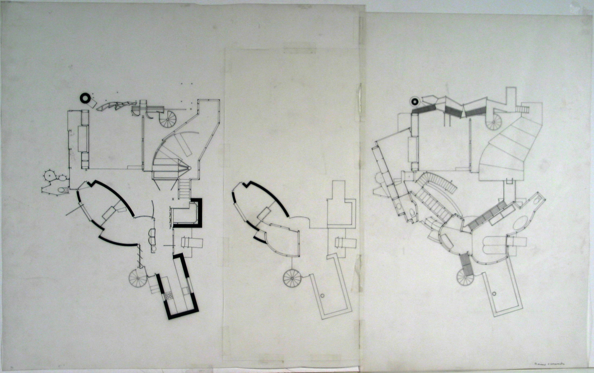 Jesse Reiser, Nanako Umemoto. Aktion Poliphile: Hypnerotomachia Ero/machia/hypniahouse, project, Wiesbaden, Germany, Maquette for Three plans: ground floor, second floor, third floor. 1989