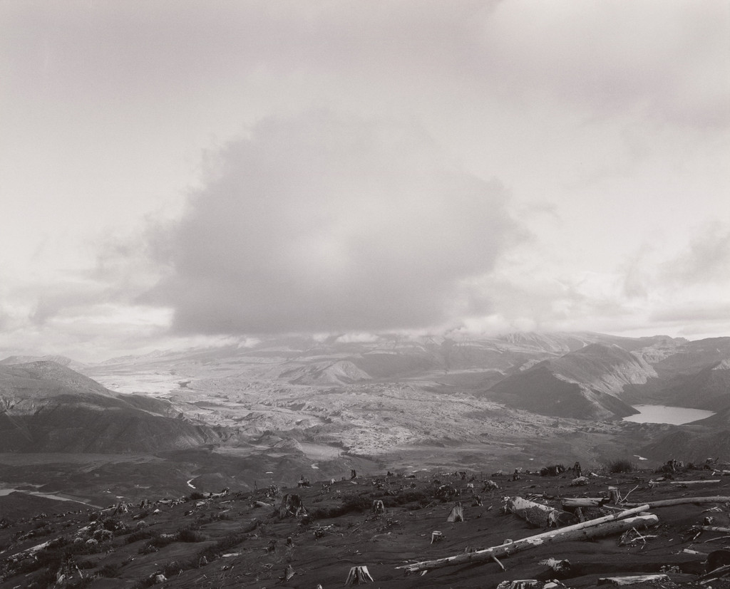 Mount St. Helens shrouded in its own cloud. From a point six miles northwest of Mount St. Helens