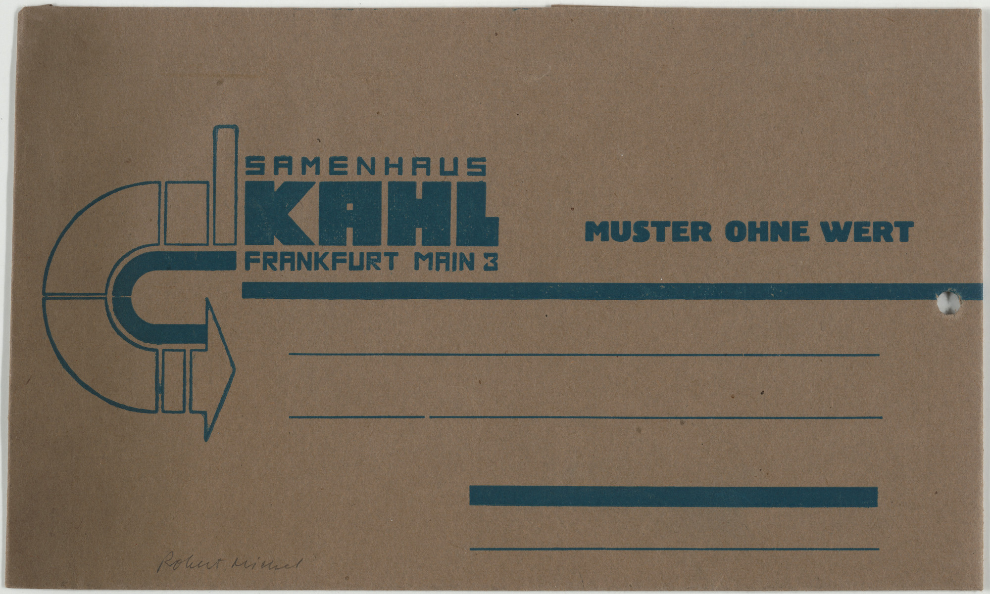 Robert Michel. Samenhaus Kahl, Muster ohne Wert. After 1924