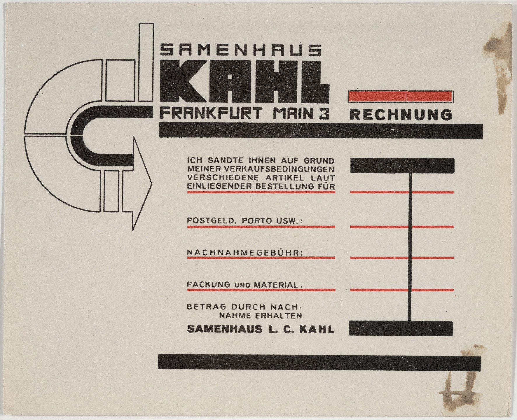 Robert Michel. Samenhaus Kahl Rechnung. After 1924