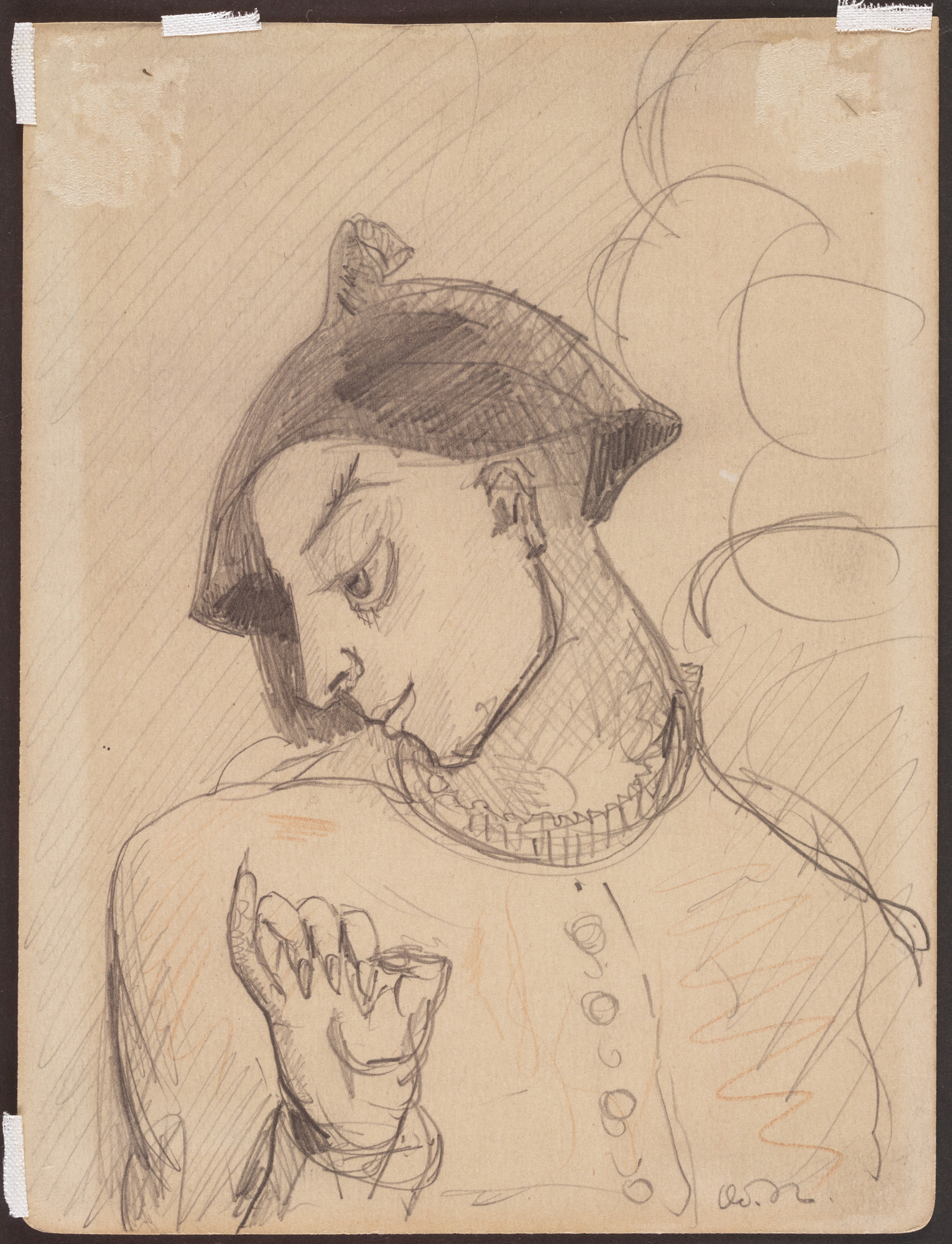 Odilon Redon. a) Mephistopheles, also known as Harlequin (recto) b) Winged Figure with Serpent (verso)