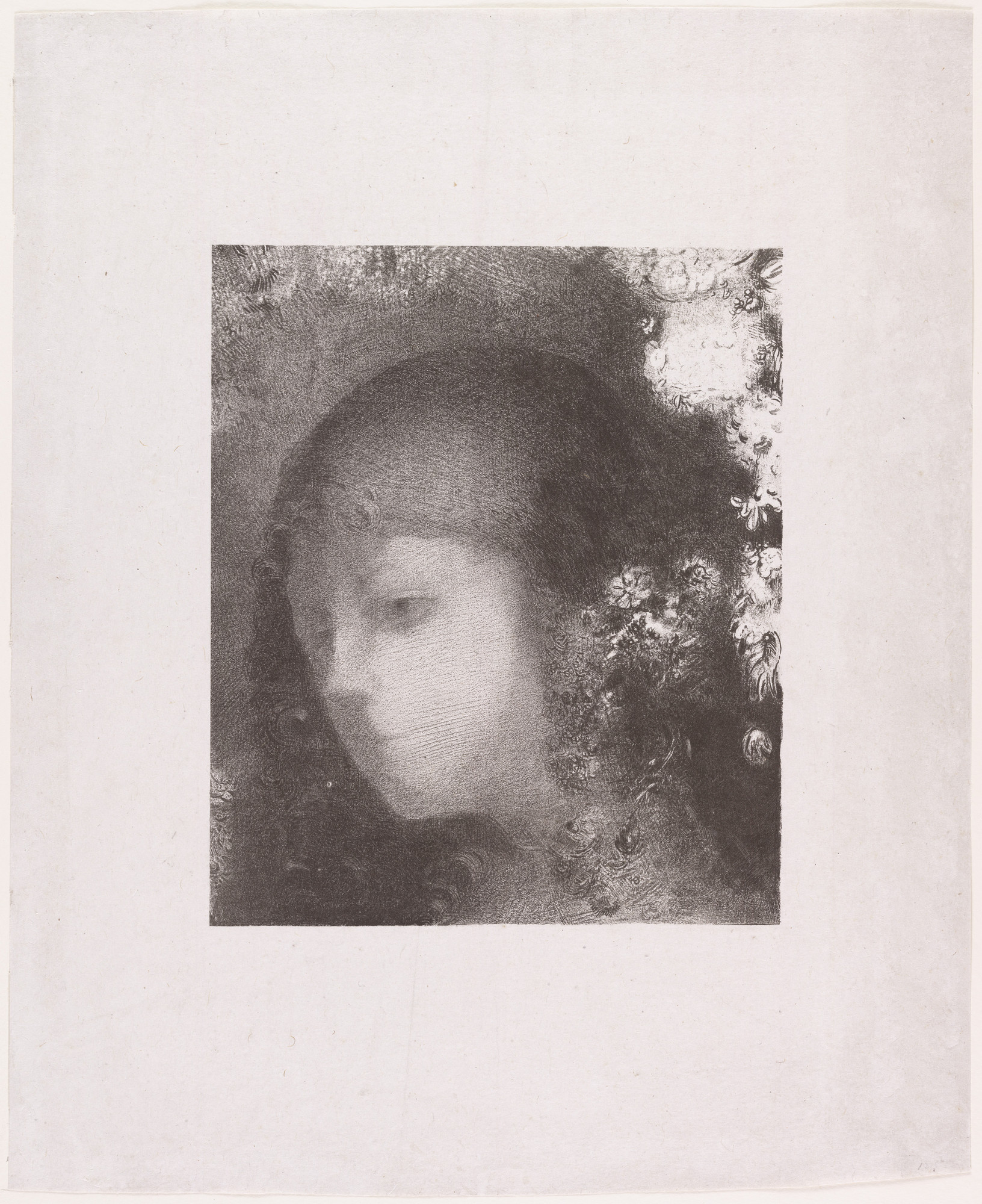 Odilon Redon. Child's Head with Flowers ( Tête d'enfant avec fleurs )