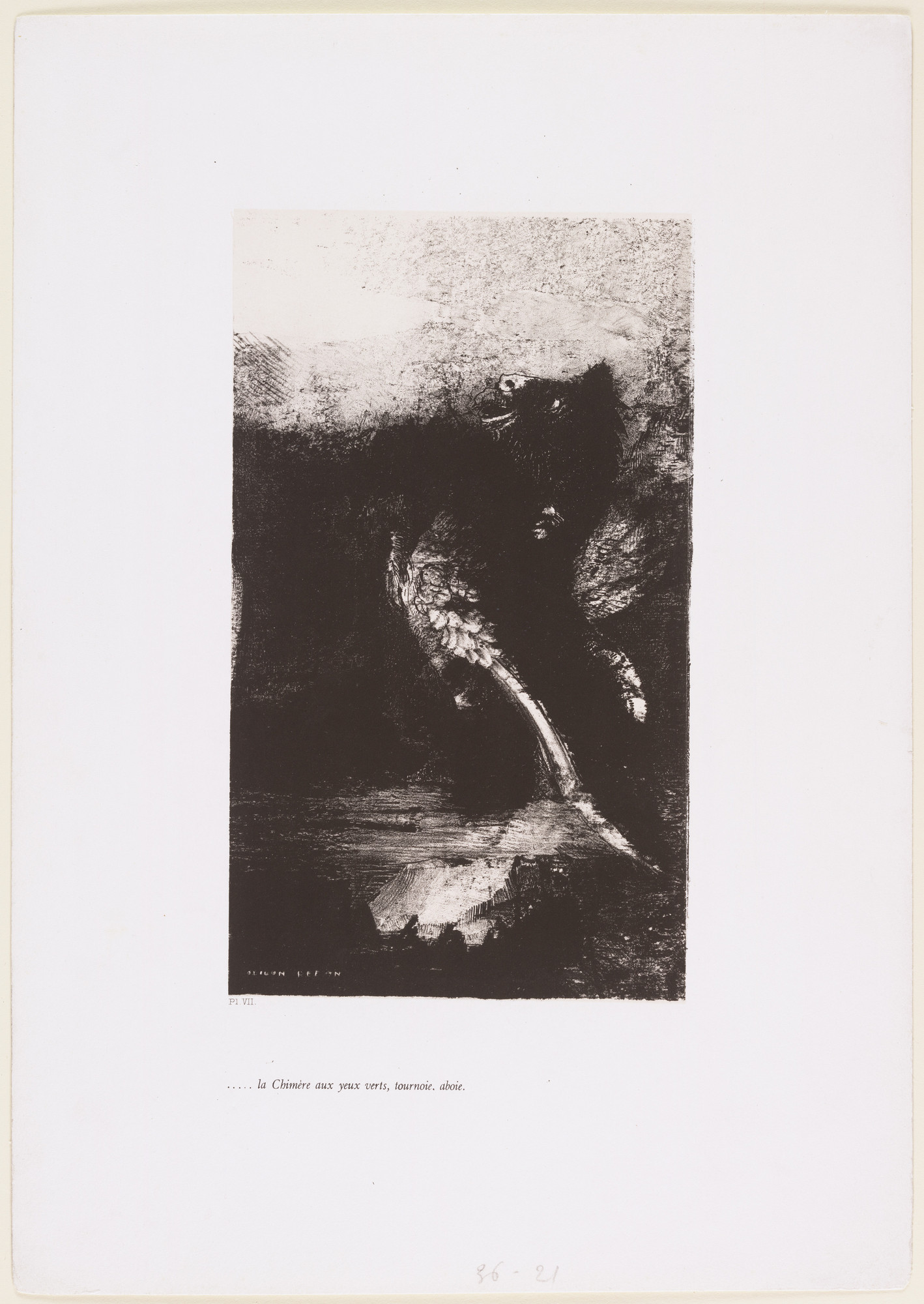 Odilon Redon. . . . The Chimera with Green Eyes Turns, Bays (. . . La Chimère aux yeux verts tournoie, aboie) from The Temptation of Saint Anthony (La Tentation de Saint-Antoine)
