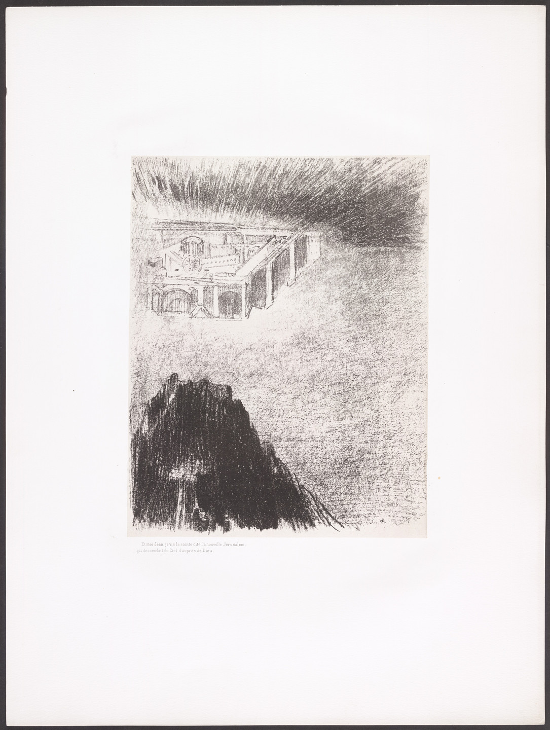 Odilon Redon. And I John Saw the Holy City, New Jerusalem, Coming Down from God out of Heaven (Et moi, Jean, je vis la sainte cité, la nouvelle Jérusalem, qui descendait du ciel, d'auprès de Dieu) from Apocalypse of Saint John (Apocalypse de Saint-Jean). 1899