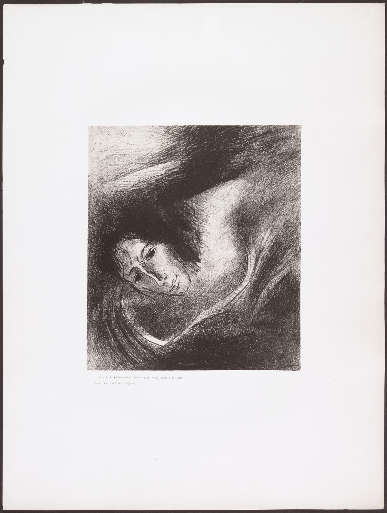 Odilon Redon. And the Devil That Deceived Them Was Cast into the Lake of Fire and Brimstone, Where the Beast and the False Prophet Are ( Et le diable qui les séduisait, fut jeté dans l'étang de feu et de soufre, où est la bête et le faux prophète ) from Apocalypse of Saint John ( Apocalypse de Saint-Jean )