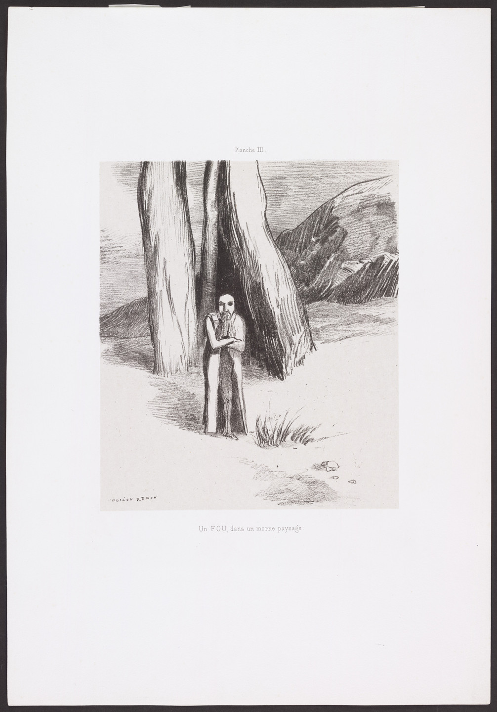 Odilon Redon. A Madman in a Dismal Landscape (Un Fou dans un morne paysage) from Homage to Goya (Hommage à Goya). 1885