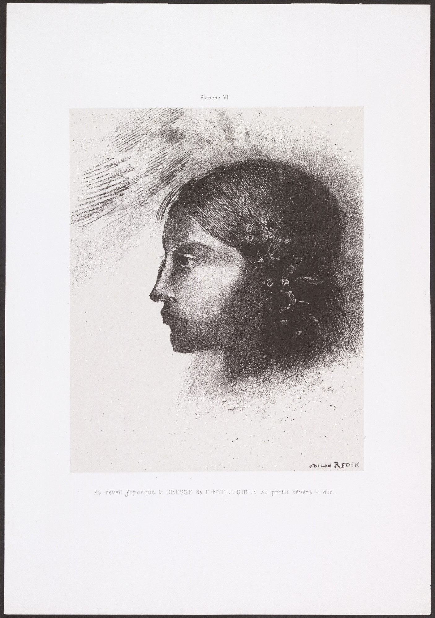 Odilon Redon. Upon Waking, I Saw the Goddess of the Intelligible, with Her Severe and Hard Profile (Au réveil, j'aperçus la déesse de l'intelligible au profil sévère et dur) from Homage to Goya (Hommage à Goya)
