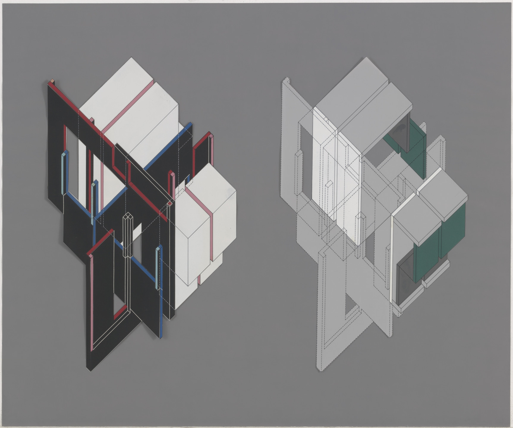 Peter Eisenman. House VI, Cornwall, Connecticut (Fourteen Transformations [axonometric]). 1972-1975
