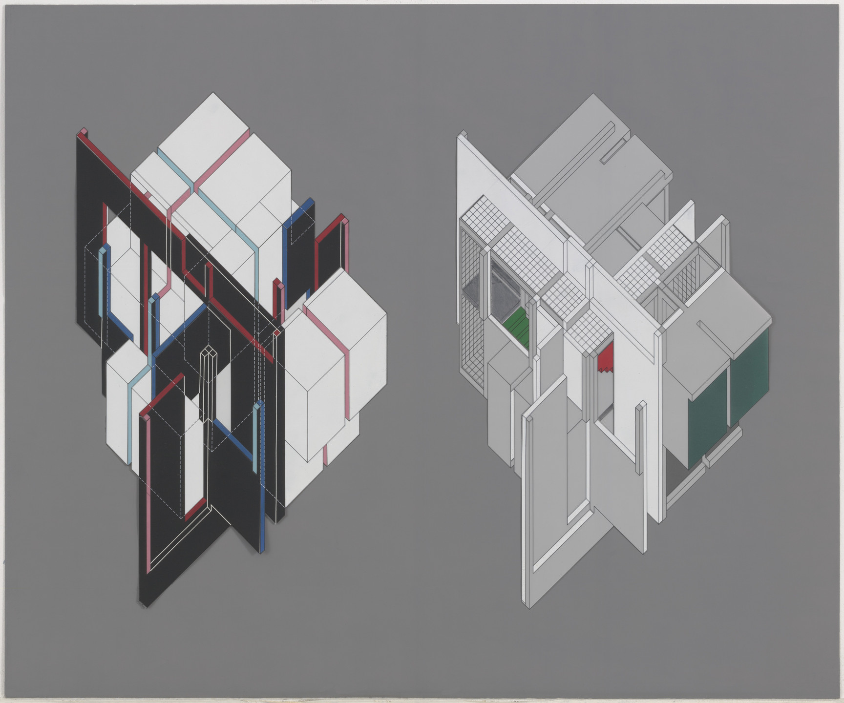 Peter Eisenman. House VI, Cornwall, Connecticut (Fourteen Transformations [axonometric]). 1972-1975