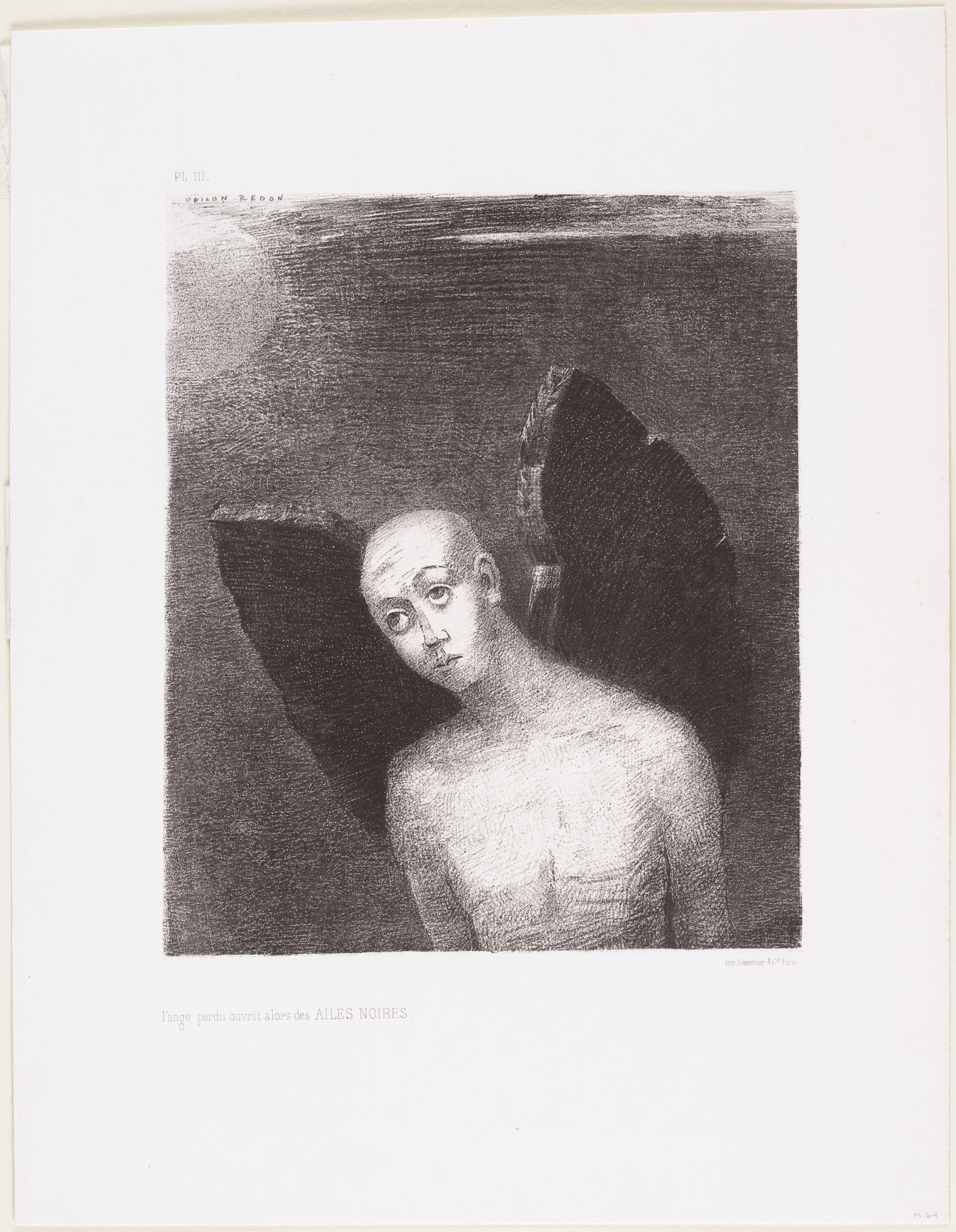 Odilon Redon. The Lost Angel Then Opened Black Wings ( L'Ange perdu ouvrit alors des ailes noires )