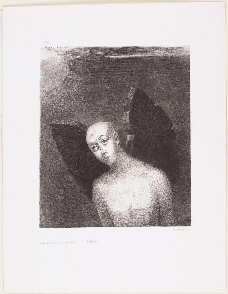 The Lost Angel Then Opened Black Wings (L'Ange perdu ouvrit alors des ailes noires) by Odilon Redon