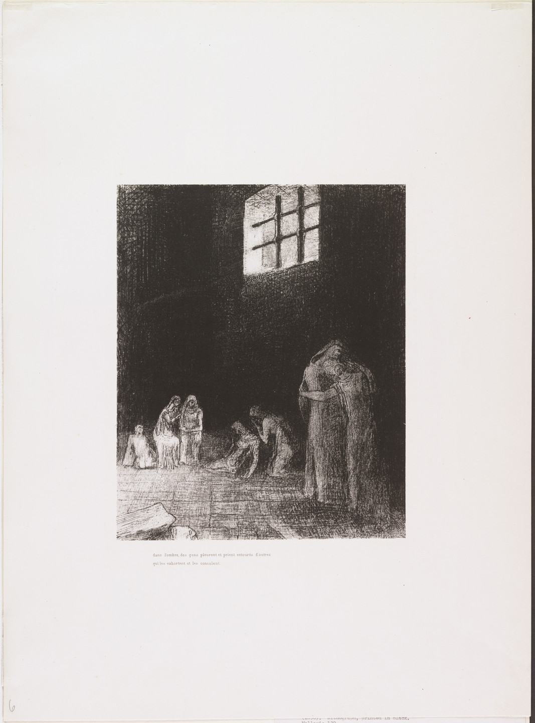 Odilon Redon. In the Shadows Are People, Weeping and Praying, Surrounded by Others Who Are Exhorting Them . . . (Dans l'ombre des gens pleurent et prient entourés d'autres qui les exhortent . . .) from The Temptation of Saint Anthony (La Tentation de Saint-Antoine). 1896