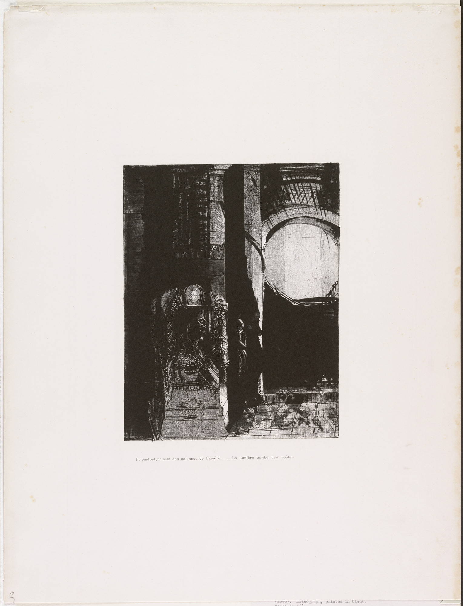 Odilon Redon. And on Every Side Are Columns of Basalt, . . . the Light Falls from the Vaulted Roof (Et partout ce sont des colonnes de basalte, . . . la lumière tombe des voûtes) from The Temptation of Saint Anthony (La Tentation de Saint-Antoine)