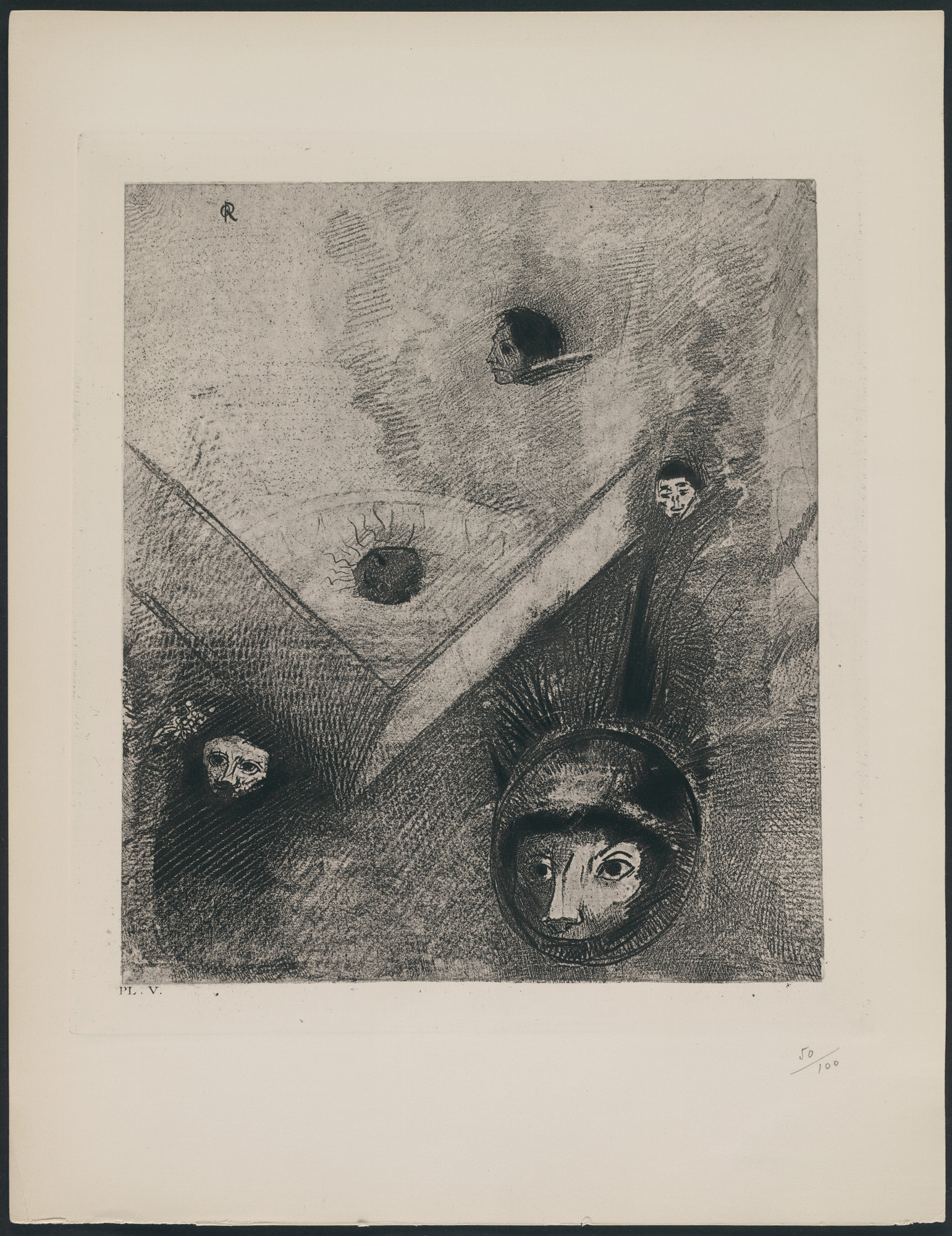 Odilon Redon. On the Backdrop of Our Nights God with His Knowing Finger Traces a Multiform Implacable Nightmare (Sur le fond de nos nuits Dieu de son doigt savant dessine un cauchemar multiforme et sans trêve) from The Flowers of Evil (Les Fleurs du mal)